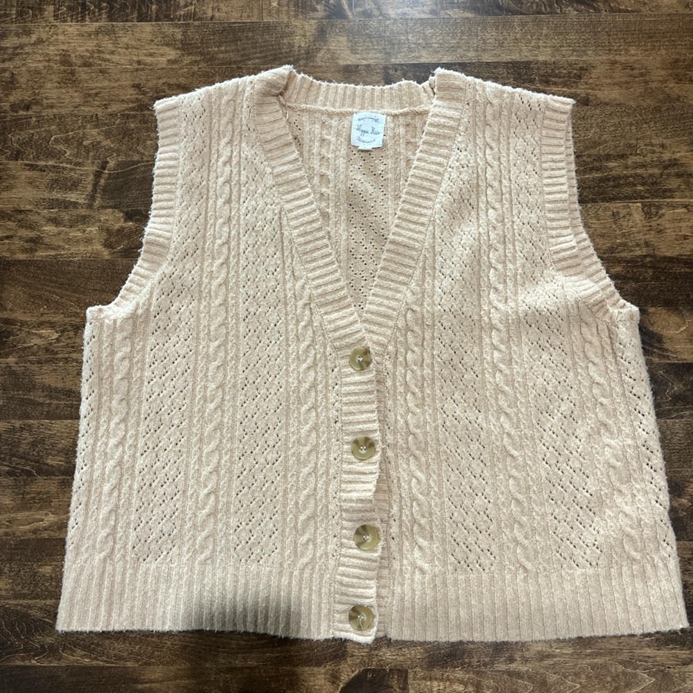 Hippie Rose Cream Cable Knit Sleeveless Cardigan